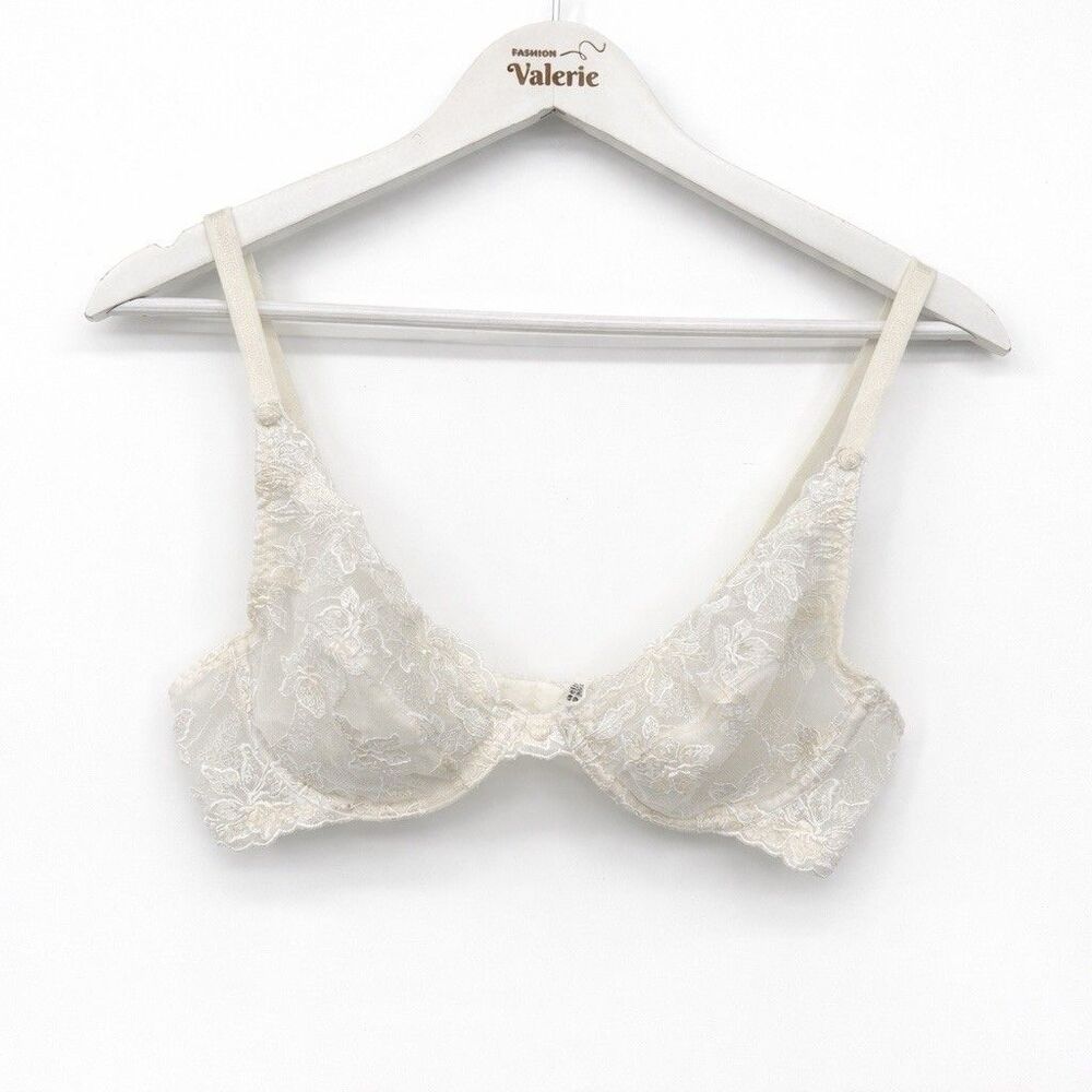 Bali White Lace Bra Size 36B Sheer Mesh Coquette Underwire Bralette